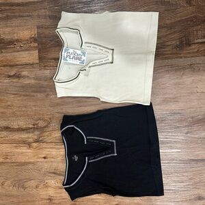 Cream and Black Ribbed Tops Set